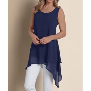 Soft Surroundings Celine Asymmetric Chiffon Tunic Navy Blue Size Medium